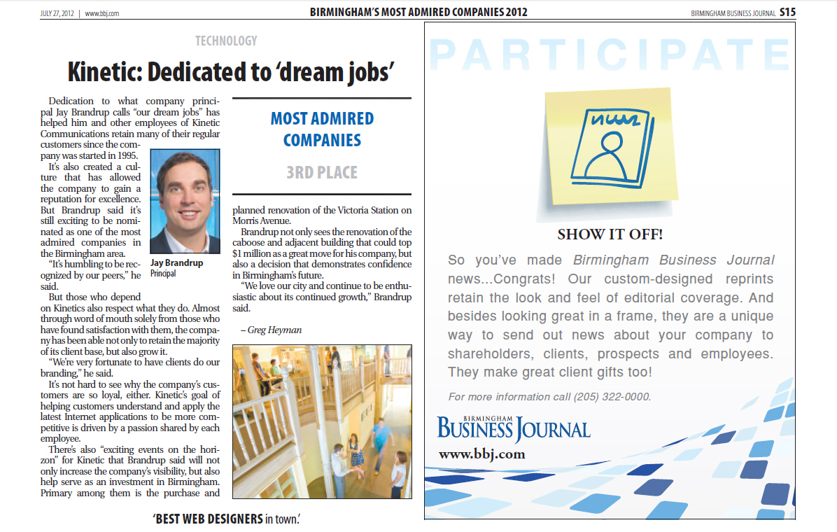 BBJ Names Kinetic One of Birmingham's Most Admired Companies