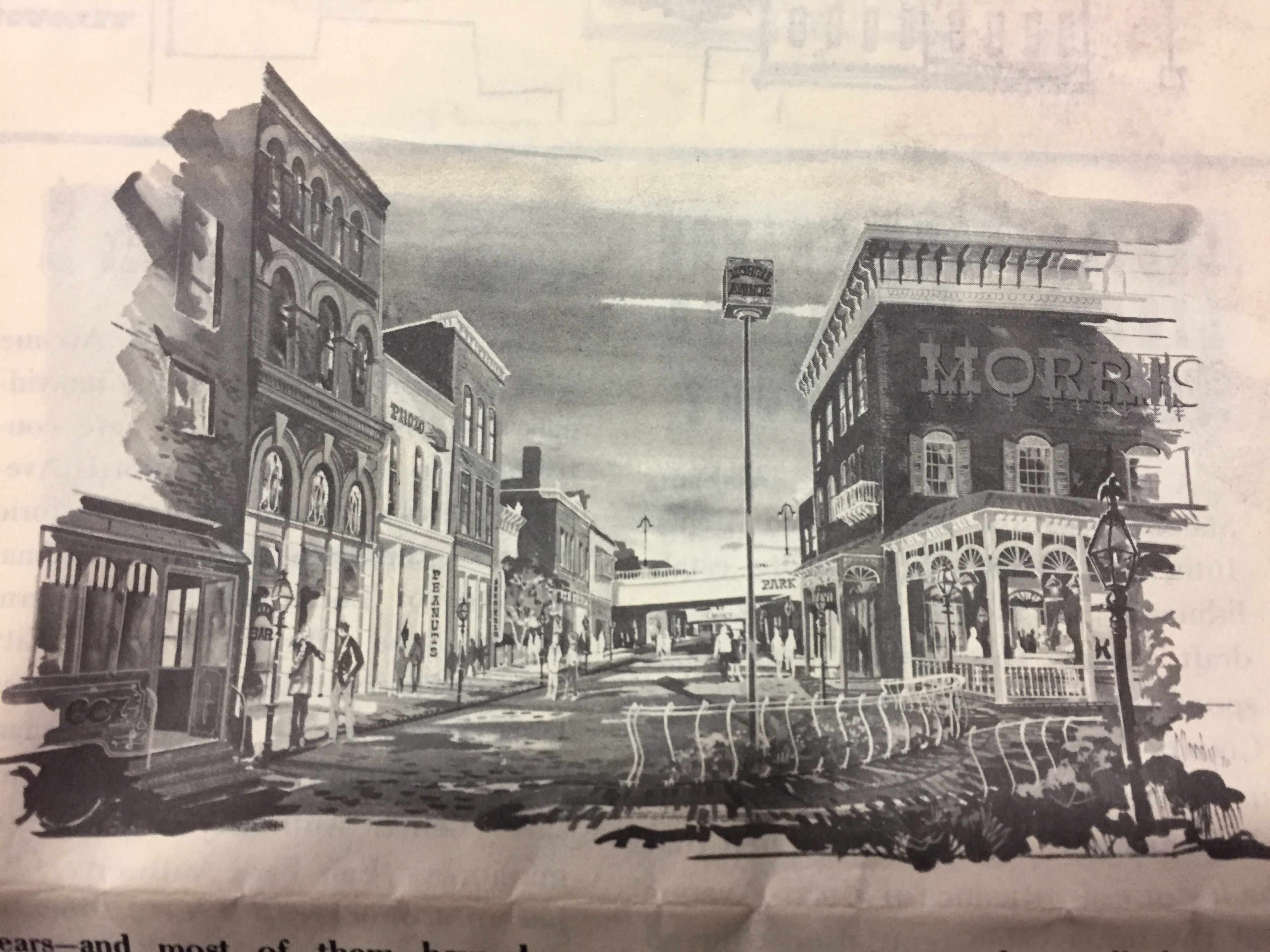 Photo of a drawing of Morris Avenue in the distant past.