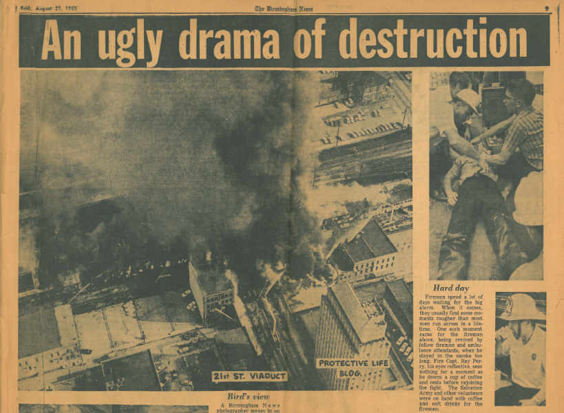 Photo of newspaper clipping highlighting photos of the devastating fire on Morris Avenue.